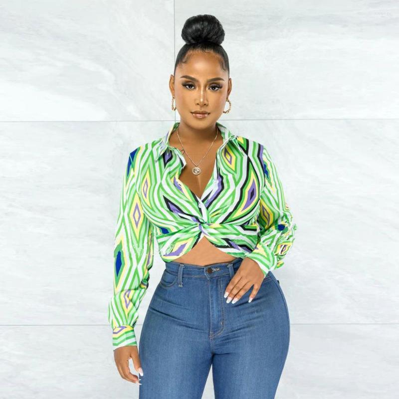 

Women' Blouses DPSDE 2022 Women Summer Fashion Casual Commuting Long Sleeved Single Breasted Lapel Printed Shirt, Green