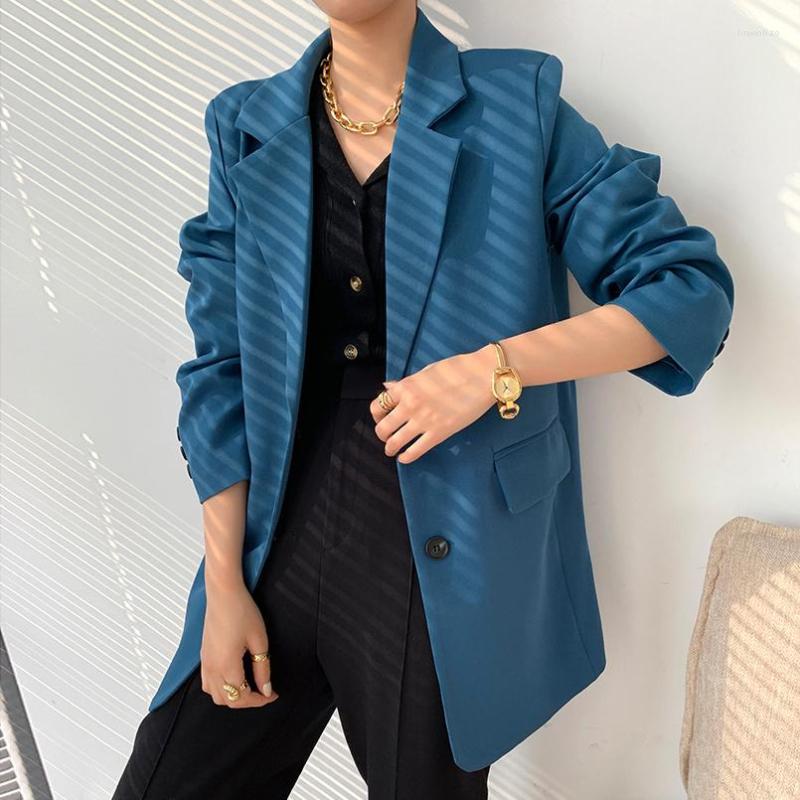 

Women's Suits Woman Blue Suit Jacket Solid Long Sleeve Casual Spring Autumn Korean Style British Notched Blazer Jackets Feminino