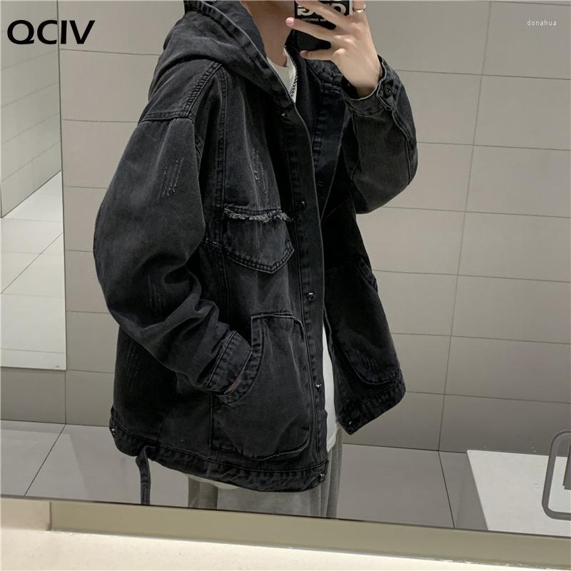 

Men' Jackets Men' Multi-pocket Hooded Denim Jacket Korean Casual Fashion Loose Harajuku Streetwear Ripped Bomber, Blue