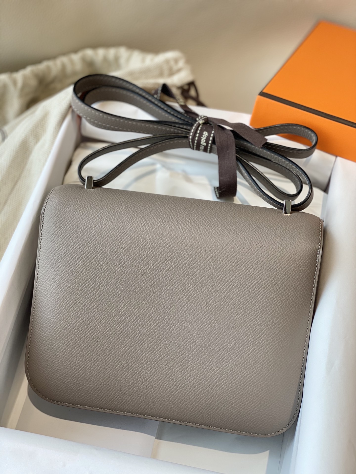 

Designer bag 19cm Constancebag M8 Asphalt gray silver buckle Epsonskin