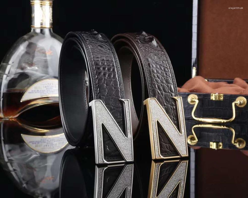 

Belts REAL Genuine Crocodile Skin Men Belt With Stainless Steel Buckle Hardware Quality Gift For Black Brown Colors