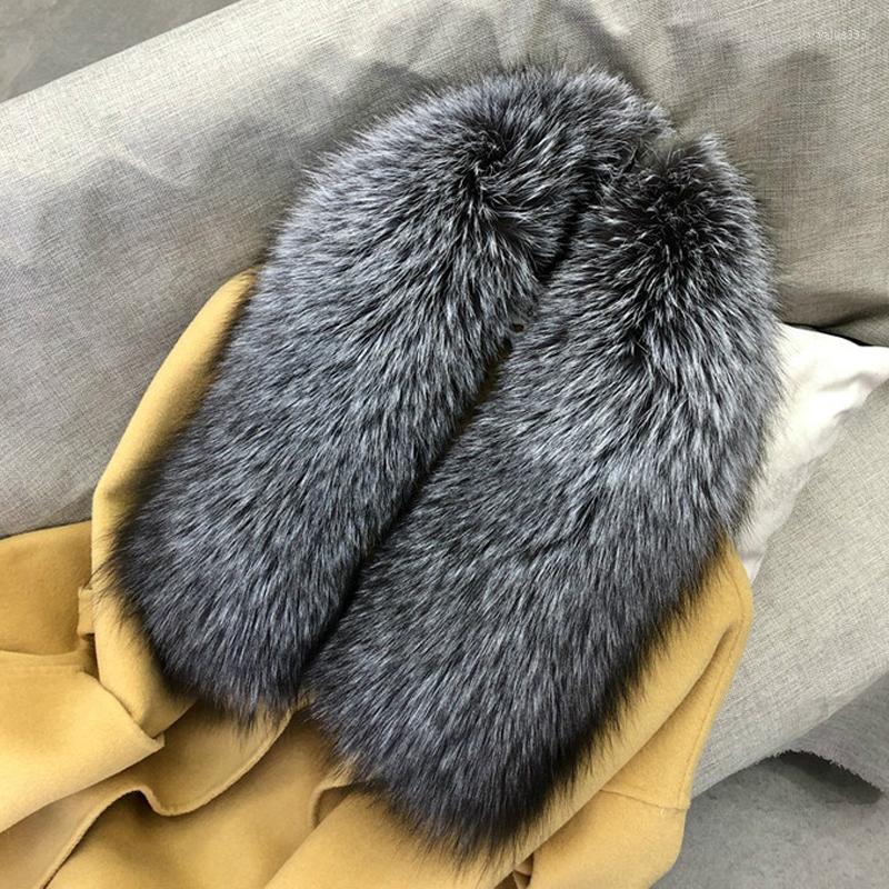 

Scarves Natural Real Fur Scarf Big Shawl With Clip Winter Warm Silver Collar Luxury Women Coat Thick Female