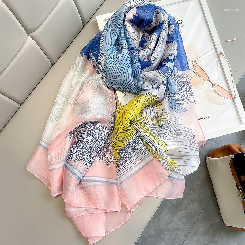 

Scarves 2022 Chiffon Shawls Women Large Gauze 130x180cm Silk Scarfs Air-conditioning Wraps Lady Summer Sunscreen Beach Towel Hijab