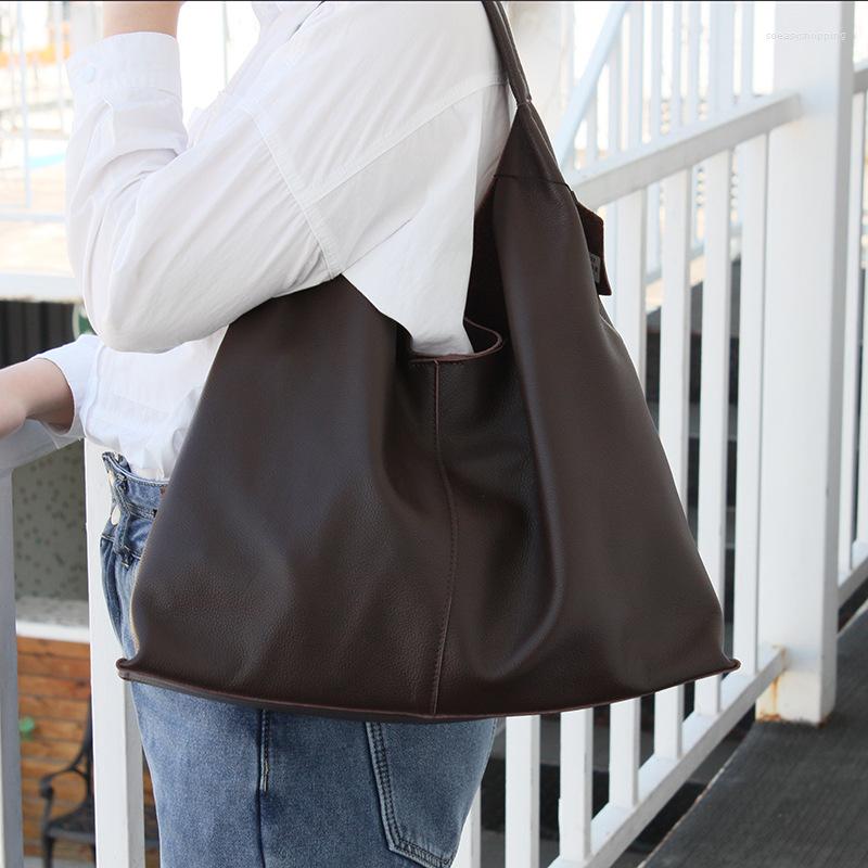 

Evening Bags Women Luxury Shoulder Bag Casual Tote Genuine Leather Female Large Capacity Shopping Natural Soft Cowhide Hobo Handbags, Black