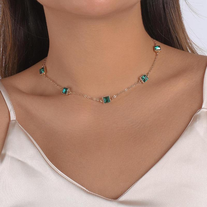 

Choker French Vintage Luxury Crystal Square Gold Color Necklace Wedding Jewelry
