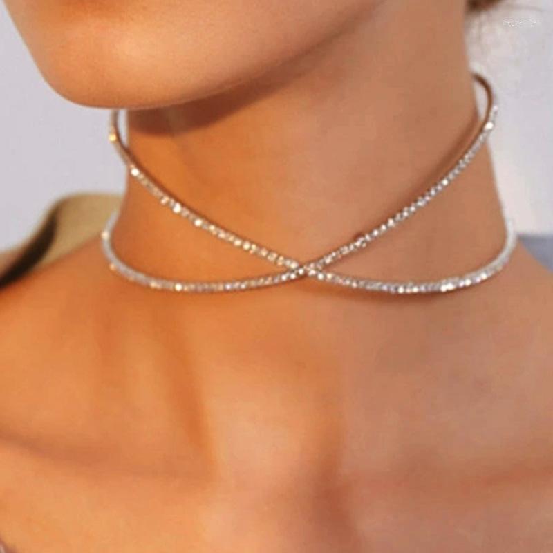 

Pendant Necklaces Stonefans Full Rhinestone Cross Collar Choker Necklace For Women Fashion Elastic Opening Torques Jewelry Gift