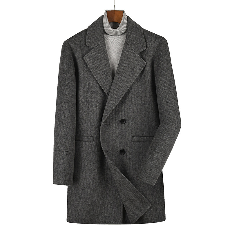 

Men's Wool Blends Arrival Fashion Large High Quality Winter Men's Casual Medium Long Large Lapel Woolen Coat Plus Size XL 2XL3XL4XL5XL 6XL 7XL 221014, Gray black strip