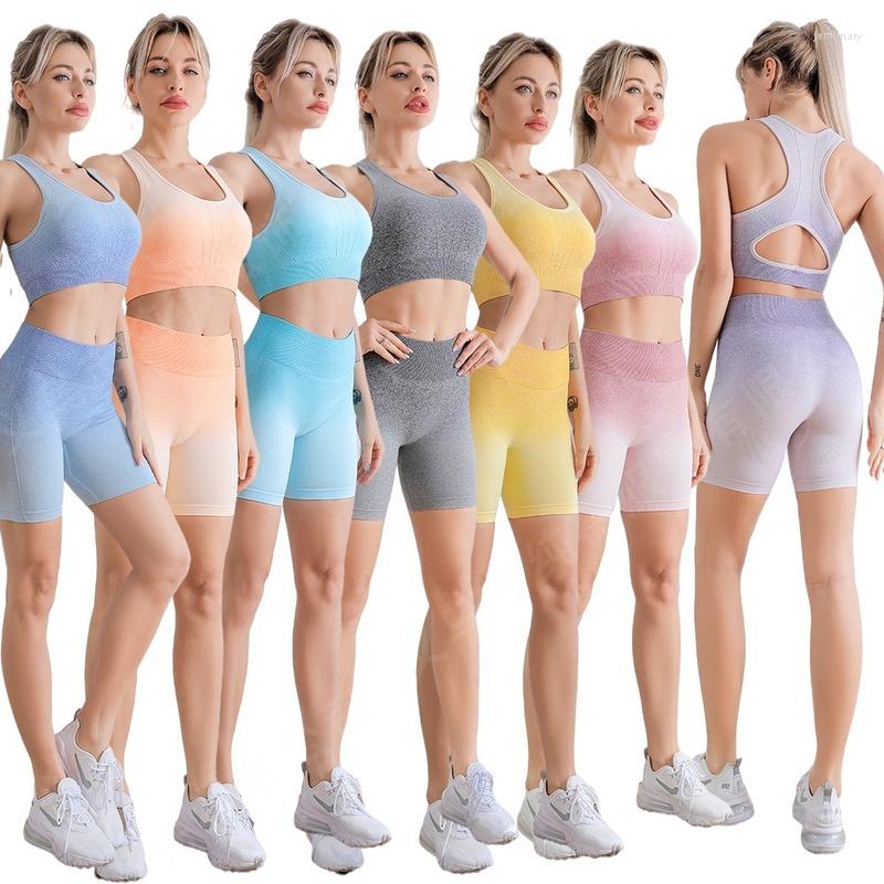 

Active Sets Yoga Suit Gradient Color Seamless Knit Sports Bra Fitness Clothing Gym Set Women Tracksuit Sport Clothes For, Gradient yellow