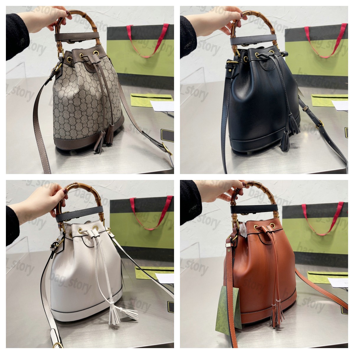 

FW22 Diana Mini Bucket Bag Ophidia Drawstring Tote Bags Bamboo Handle Handbag with Double G Hardware Gray Leather Shaper Vintage Canvas Crossbody Shoulderbag