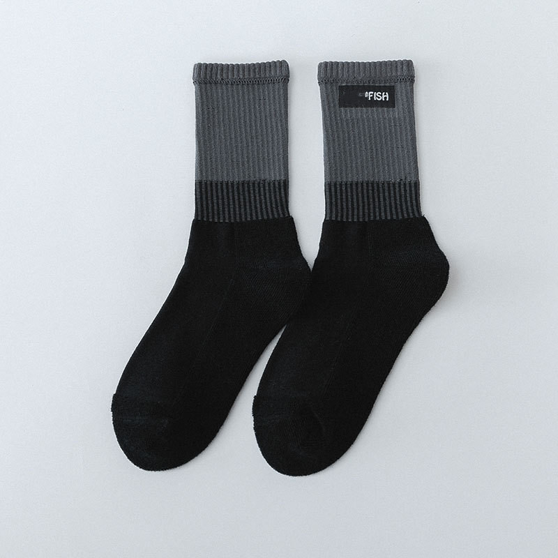 

Fashionable Autumn and Winter Letter Single Needle Women's Socks Japanese Pile Style Mid-Calf Sock Cotton Sweat-Absorbent Comfortable All-Match, Black