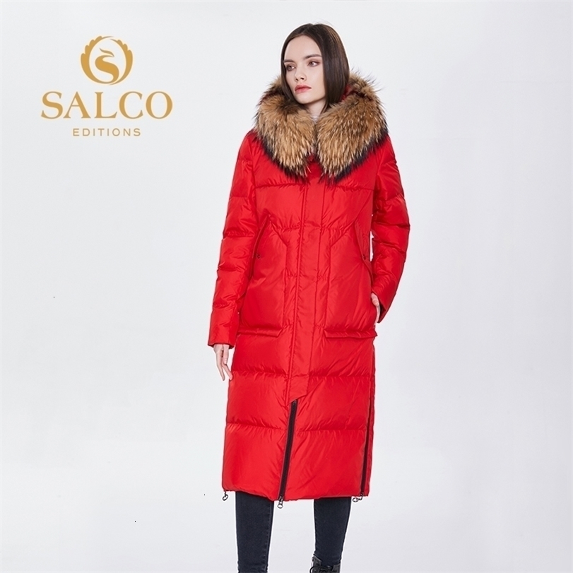 

Womens Down Parkas SALCO the latest natural animal fur pearl cotton long coat winter warm jacket 221113, Army green