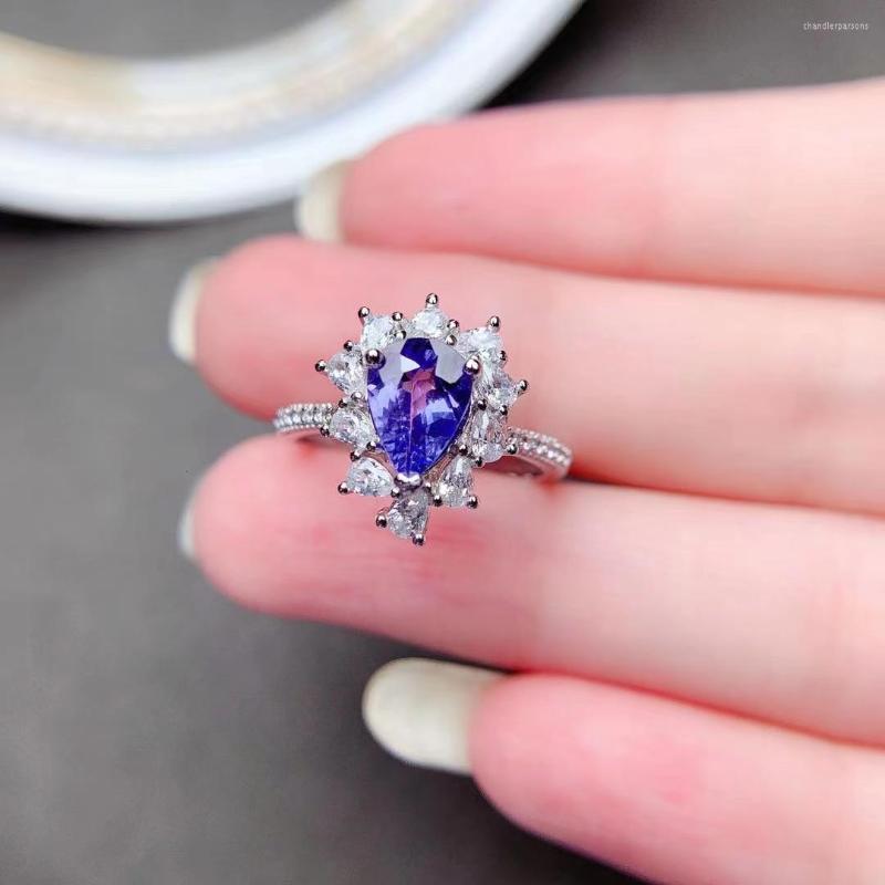 

Cluster Rings 2022 LuxuryWater Drops Style Tanzanite Ring 6x8 Mm Precious Gemstone For Wedding Solid 925 Silver Jewelry Good Gift