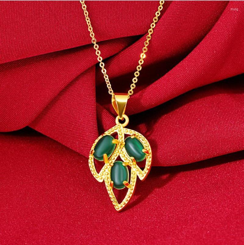 

Pendant Necklaces H Not Fade Women Green Leaf Necklace 24K Gold For Party Jewelry With O Chain Choker Birthday Gift Girl