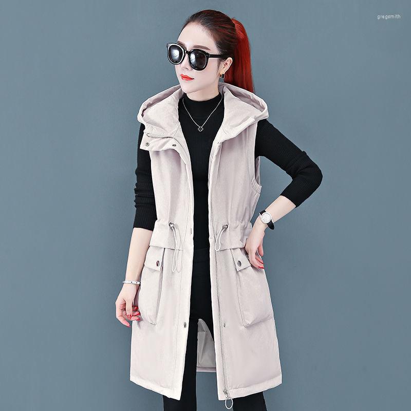 

Women' Vests 2022 Autumn Winter Straight Mid-length Hooded Cotton Vest Female Slim Sleeveless Down Woman Waistcoat T19, Black