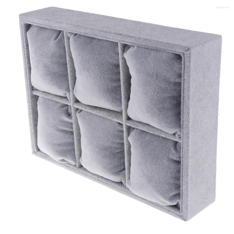 

Jewelry Pouches 6Slots Bracelet Bangle Chain Watch Display Tray Storage Box Showcase Holder