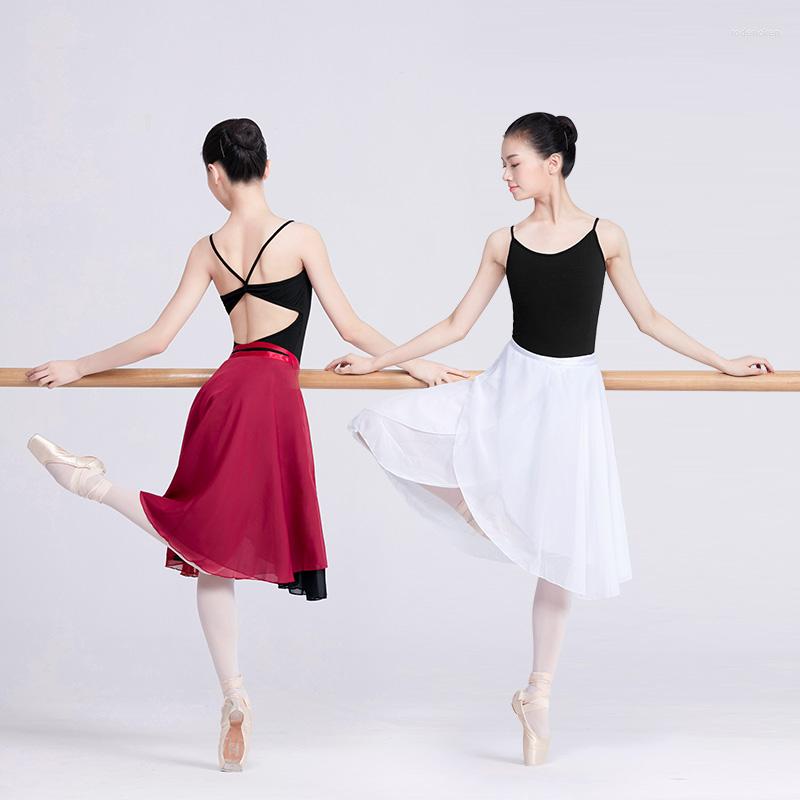 

Stage Wear Adult Dance Training Dress Half-length Gauze Skirt Chiffon Midi Large Swimmer Ballet Lace One, Style 1-black white