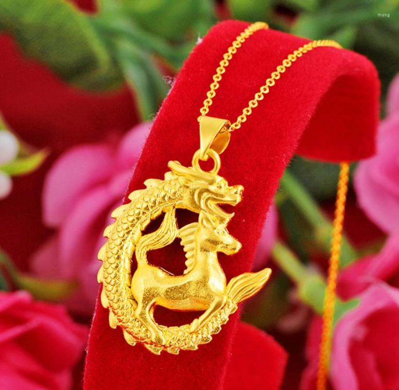 

Pendant Necklaces Hi Women Vintage Dragon Horse 24K Gold Necklace For Party Jewelry With Chain Choker Birthday Gift Girl Sporty