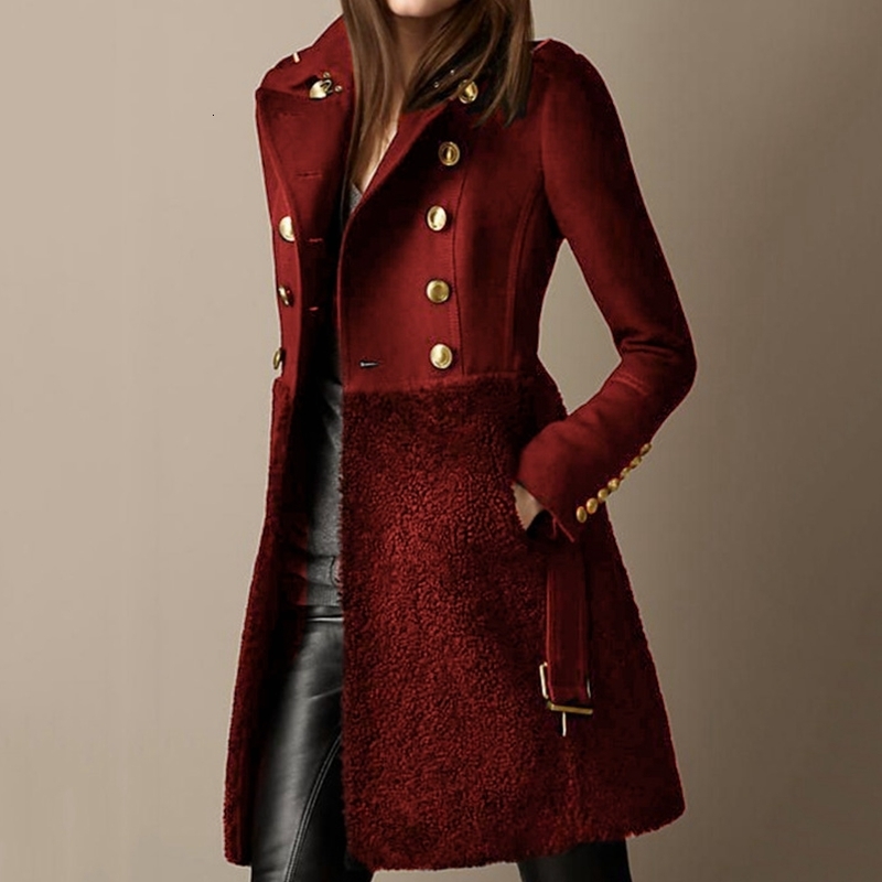 

Women's Wool Blends Wepbel Patchwork Woolen Coat Trench for Women Autumn Leisure Jackets Slim-Fitting Outwear s 221114, Burgundy