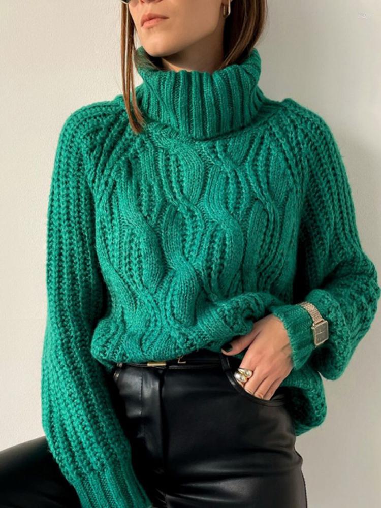 

Women' Sweaters Knitted Twisted Turtleneck Women Sweater Casual Fluffy Long Sleeve Female Pullover 2022 Autumn Winter Loose Jumper, Green