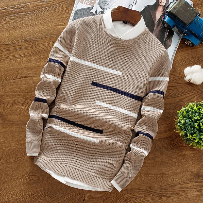 

Men's Sweaters 2022 Stock Winter Sweater Men O-Neck Fashion Pullover Knitted Striped Slim Youth Warm, Khaki