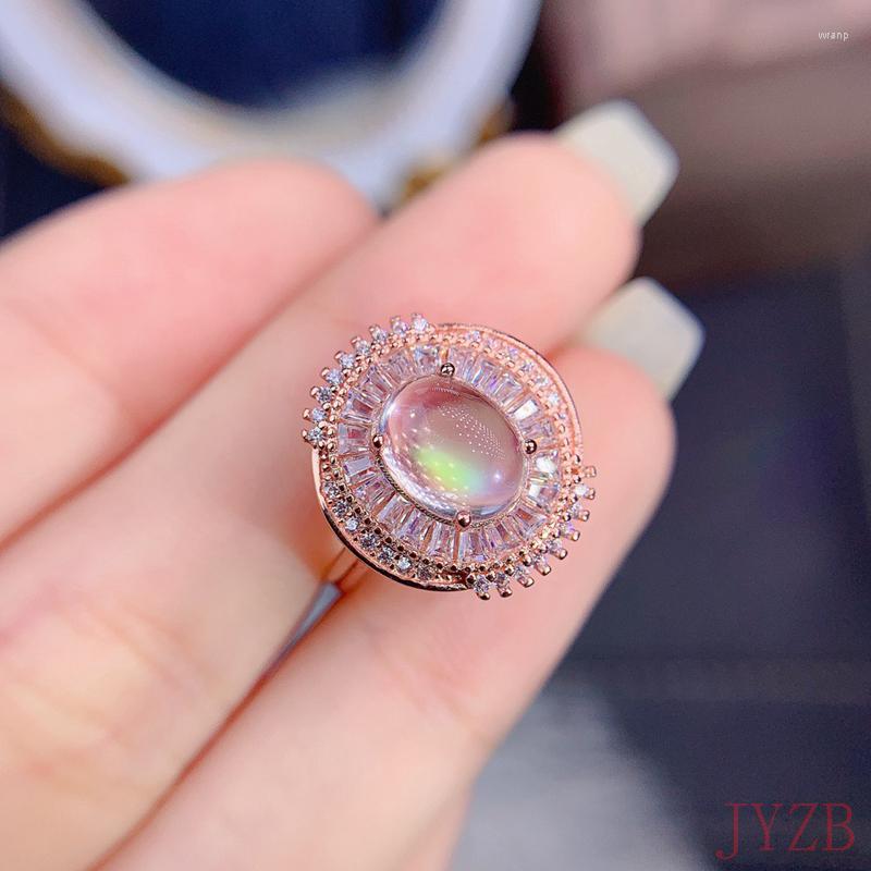 

Cluster Rings Jewelry Natural Moonstone Ring Party 925 Silver Fashion Large Grain For Women
