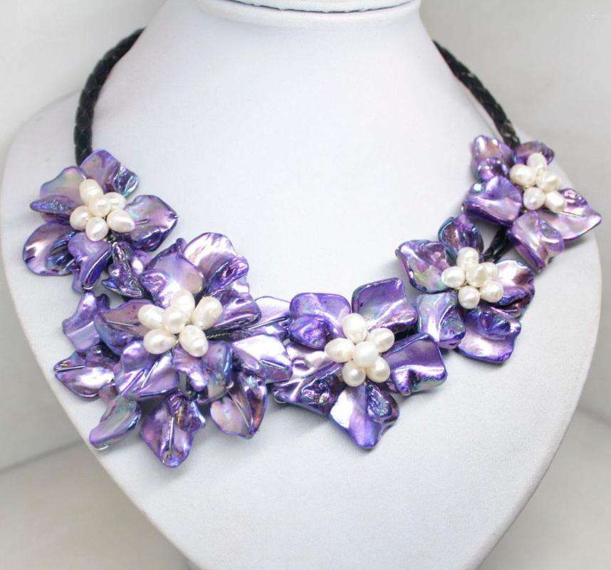 

Pendant Necklaces Beauty 50mm-70mm 5Flower Necklace 18inches Purple Baroque Shell Mother Of Pearl Handmade