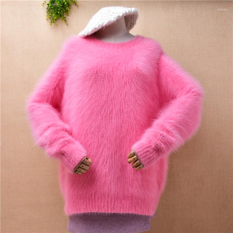 

Women's Sweaters Female Women Autumn Winter Thick Warm Sweet Pink Mink Cashmere Knitted O-neck Long Sleeves Loose Pullover Angora Fur, Body67cm chest114cm