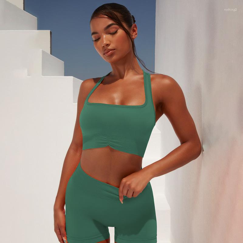 

Active Sets Factory Supply Women Sport Clothes Gym Workout Activewear Yoga Wear Set Fitness Knit Seamless Folded Peach Hip Lift Bra Shorts, Black