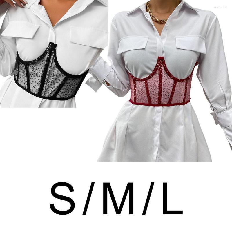 

Belts Punk Corset Belt Shaper Shapewear High Waist Corsets Underbust Vintage Bead See Through Women Girdle, Black