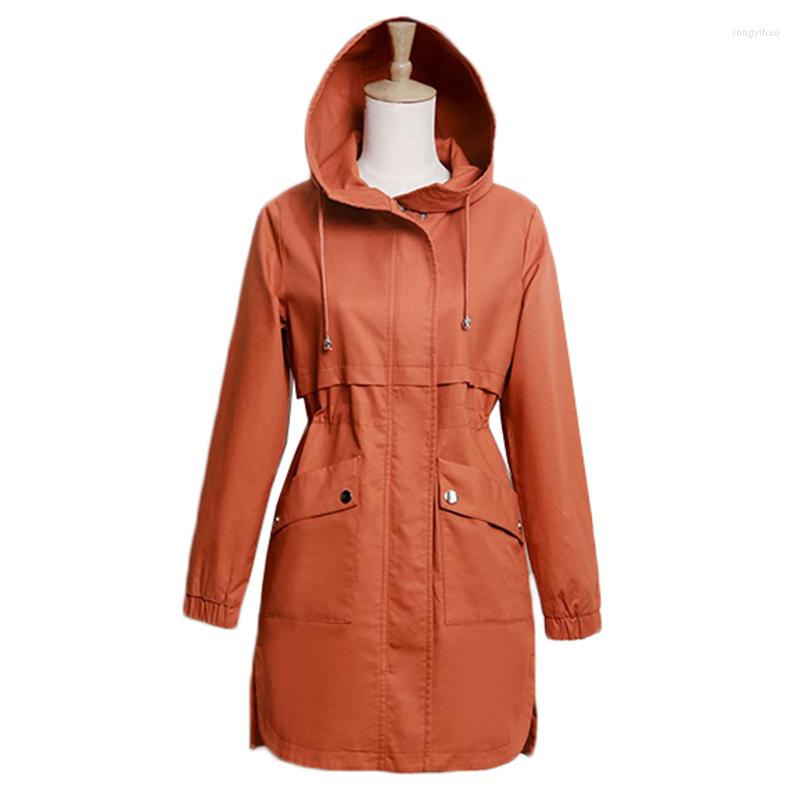 

Women's Trench Coats 2022 Fashion Women's Jacket Female Tops Autumn Slim Mid-Long Women Windbreaker Coat Cotton Hooded Overcoat Plus, Orange
