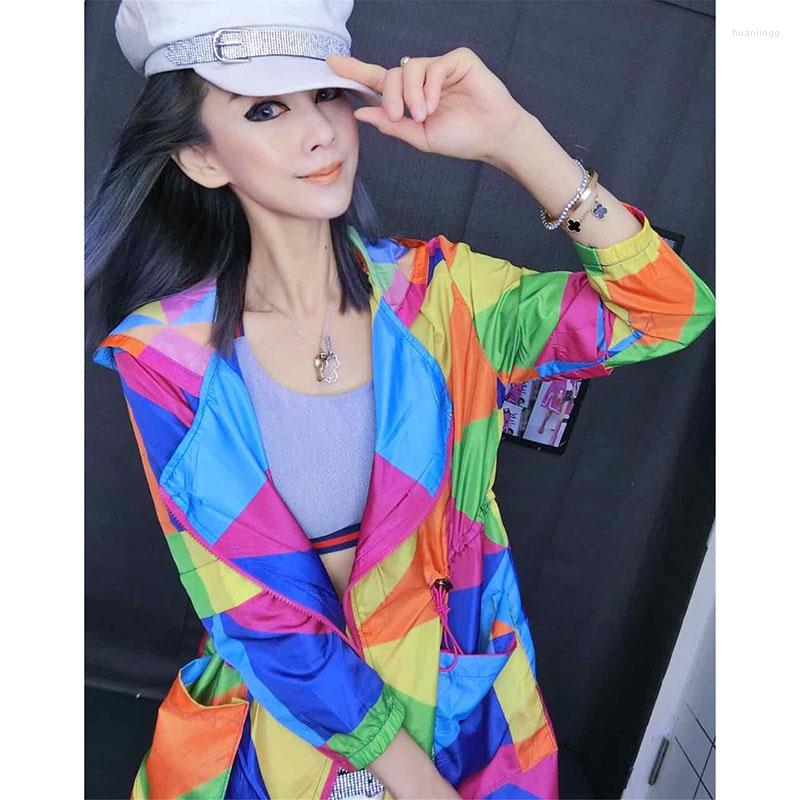 

Women's Trench Coats Women's Coat Spring Fashion Plaid Hooded Drawstring Large Size Loose Windbreaker Summer Sun Protection Clothin, Photo color