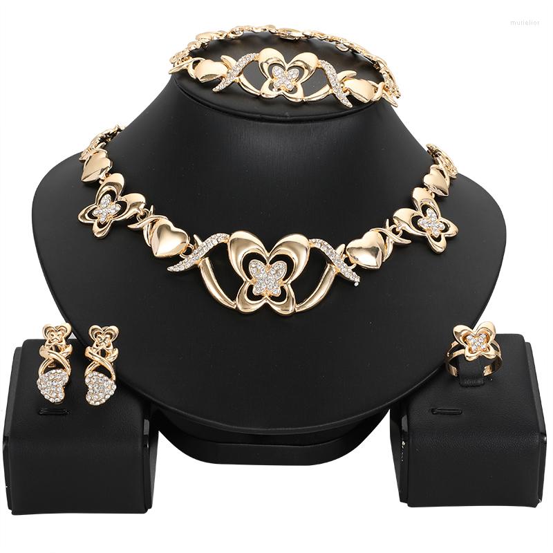 

Necklace Earrings Set African Bridal Wedding Butterfly Gold Bracelet Ring Crystal Jewelry Party Fashion, Picture shown