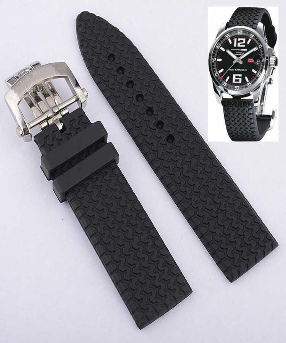 

23mm Rubber Watchband for Chopard Watch Strap with Stainless Steel Butterfly Buckle Waterproof Bracelet H09157279247