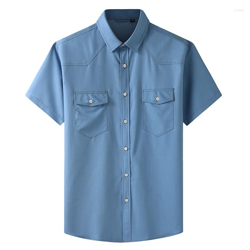 

Men's Casual Shirts LICHENGRUI Plus Size 7XL 8XL 10XL Men's Imitation Denim Short Sleeve Shirt Business Cotton Loose Jeans Male Brand, Light blue