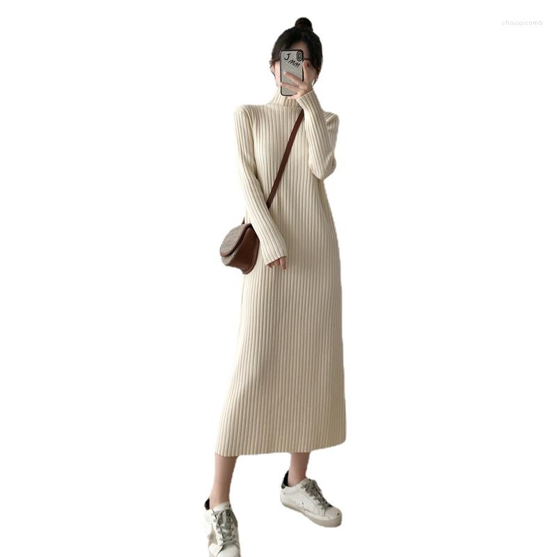 

Casual Dresses 2022 Autumn Winter Warm Women Clothing Long For Office Lady Korean Fashion Solid Color Sleeve Knitted Dress, Black