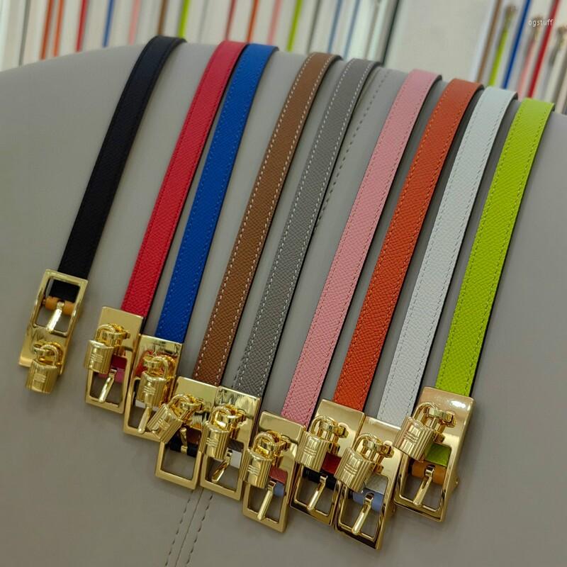 

Belts Color Cowhide Women's Belt Two With Fashion Needle 1.3CM Fine Cross Waist Decorated Lock, Black