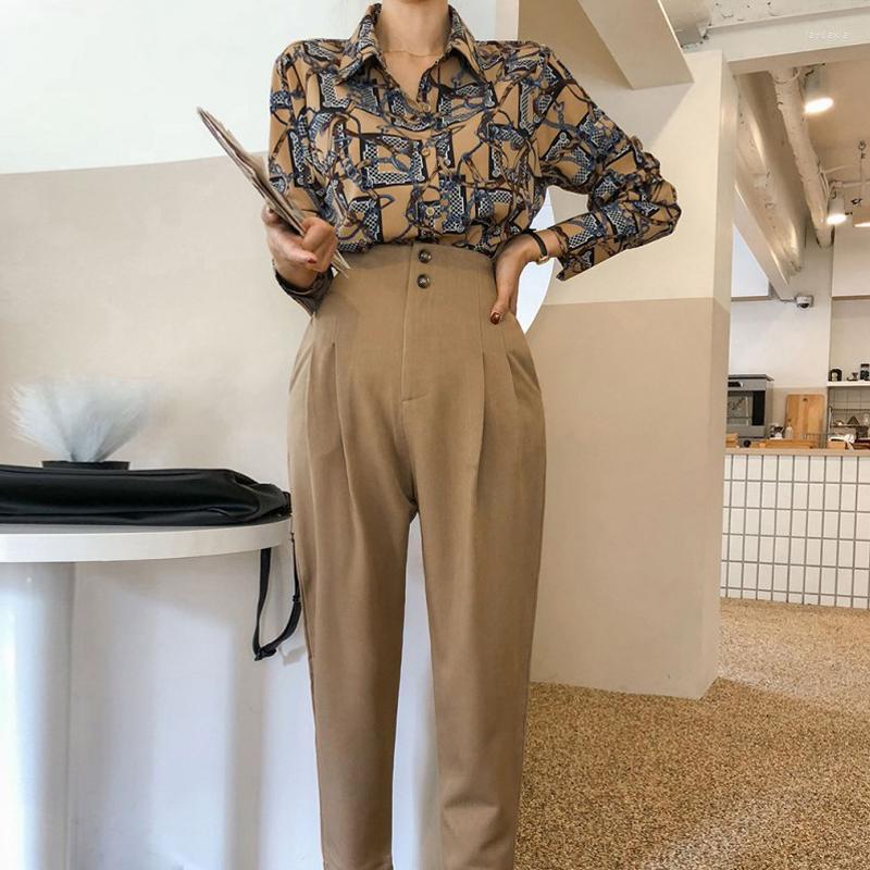 

Women' Two Piece Pants Arrival Fashion Comfortable Solid Women Sets Backless Loose Sexy Shirt And Long Temperamental Office Lady, Khaki