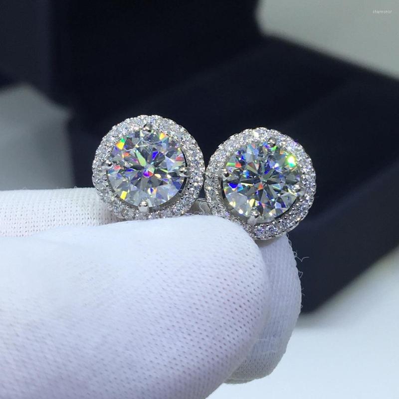 

Stud Earrings Geoki 925 Sterling Silver Total 2 Ct Round Perfect Cut Passed Diamond Test D Color VVS1 Moissanite Engagement