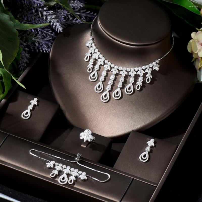 

Necklace Earrings Set HIBRIDE Long Tassel Dubai Bridal Jewelry Luxury Cubic Zirconia 4pcs For Women Party Accessories N-805, Picture shown