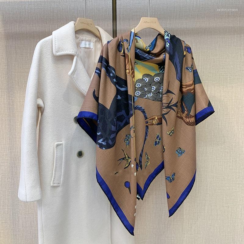 

Scarves Charming Print Wool Blanket Scarf Shawl Luxury Large Square Winter Warm Echarpe Poncho Double-sided Same Printing