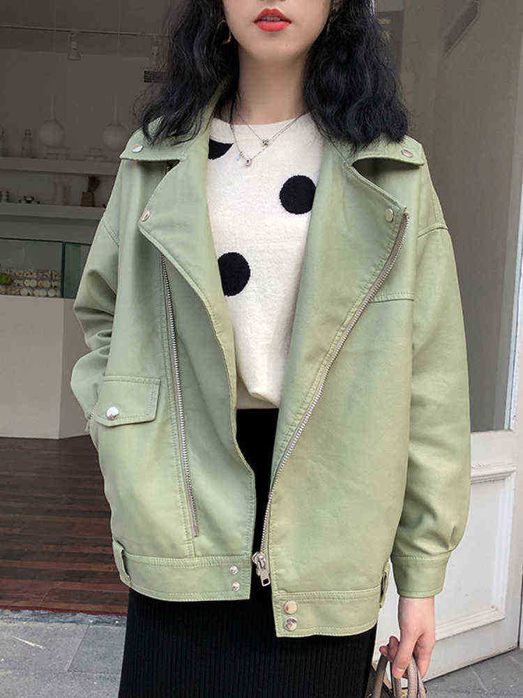 

Ftlzz New Autumn Women Faux Leather Jacket Motorcycle Leather Jacket Black Loose Bf Rut J220727, Beige