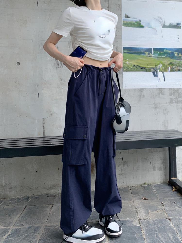 

Women' Pants 2022 Slim Vintage Cargo Woman Fashion Streetwear Pockets Denim Trousers Casual Wide Leg Jeans High Waist Straight Autumn, Blue