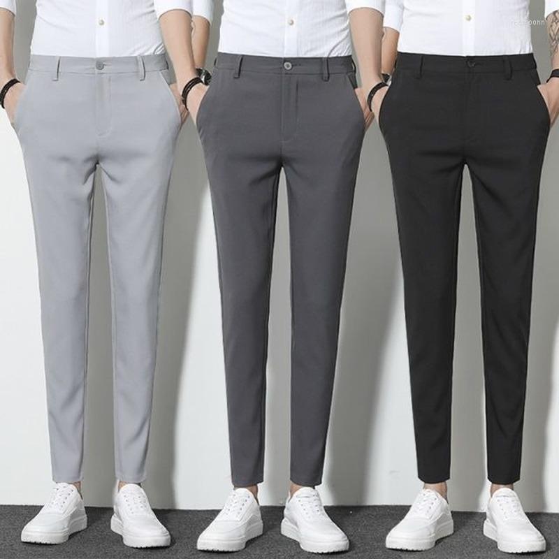 

Men's Pants Black Casual Mens Fashion Stretch Suit Skinny Trousers Korean Straight Ankle-Length Men's Dress 34, Full length