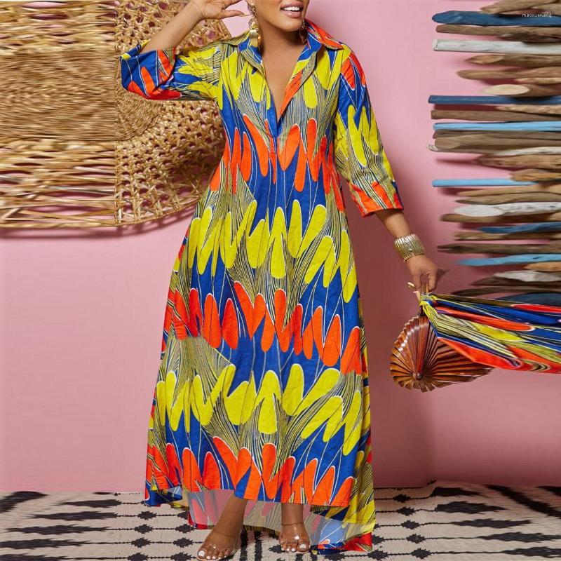 

Casual Dresses 2022 Autumn Bohemian High-end Daily Holiday Style Young Chiffon Nature Free Deep -Neck Full Sleeve Women Long Loose Dress, Multi