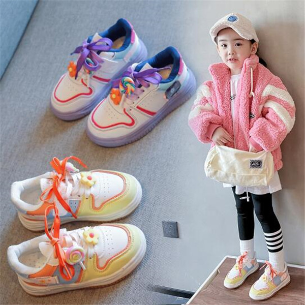 

Children's Colorful Sneakers 2023 Spring New Girls' Cute Little Flowers Casual Shoes Middle and Large Child Soft Sole Non-slip Girls Running Shoes, Purple