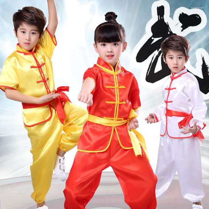 

Ethnic Clothing Children Uniforms Wushu Stage Performance Costumes Boys And Girls Tai Chi Sets Stand Collar Kids Training