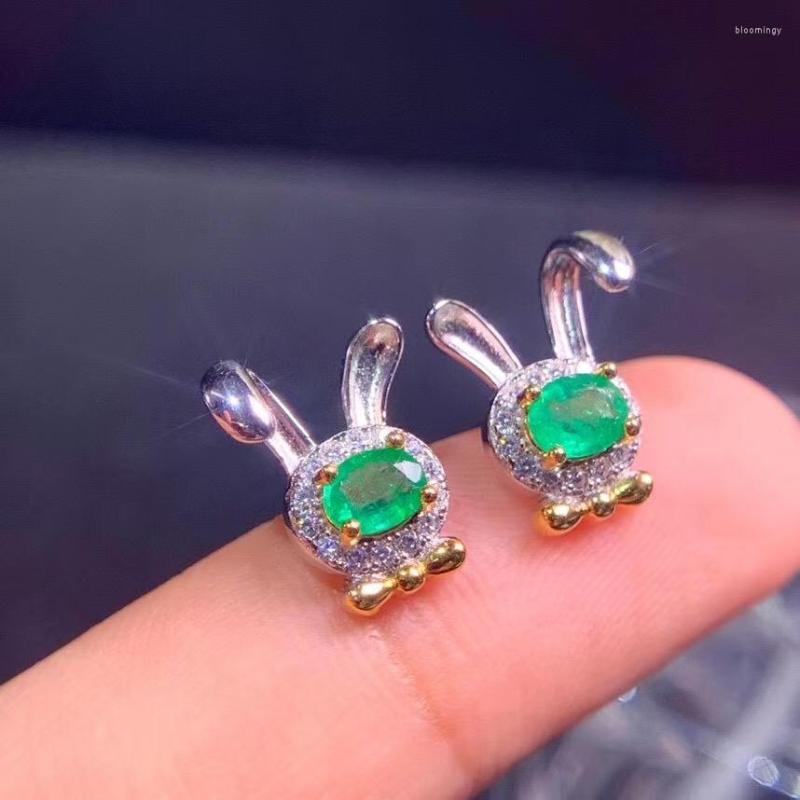 

Stud Earrings Natural Emerald 925 Silver Women's Two-color Electroplating Process Cute And Style