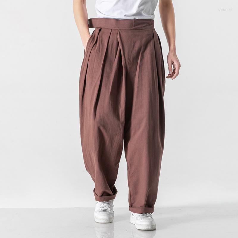 

Men's Pants Spring And Summer Plus Size Linen Casual Trousers Chinese Style Retro Loose Tai Chi Harem Harajuku Baggy Men, Black