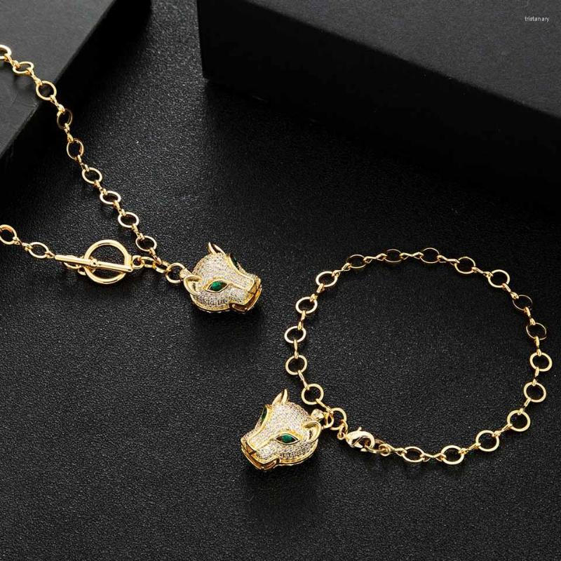 

Necklace Earrings Set Zlxgirl Jewelry Classic Leopard Head Shape Women Wedding And Bracelet Fine Women's Anniversary Pendant Ears, Picture shown