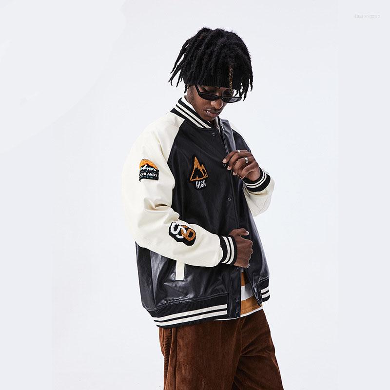 

Men' Jackets American High Street Men' Jacket PU Leather Motorcycle Quality Towel Embroidery Coat Winter Thicken Warm Men, Black
